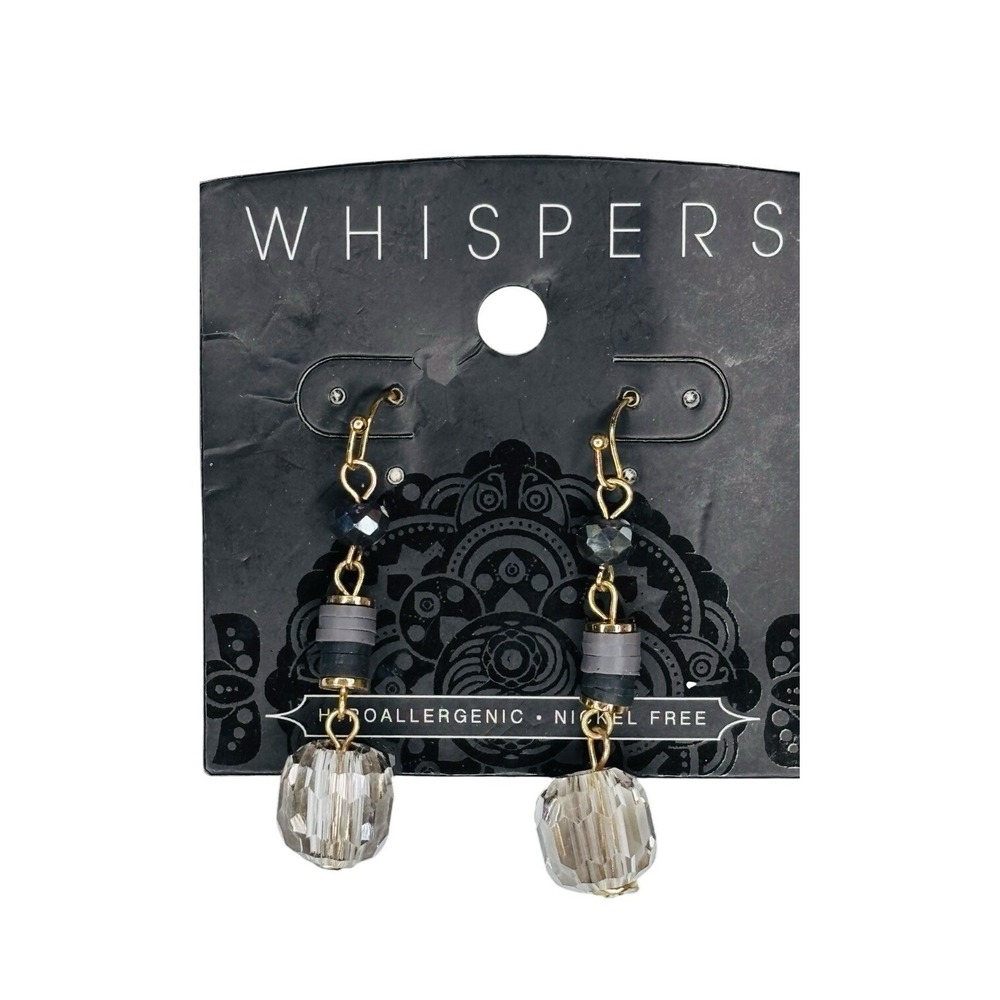 Whispers Grey Crystal Disc Bead Dangle Drop Earrings Hypoallergenic NWT New - Picture 2 of 5